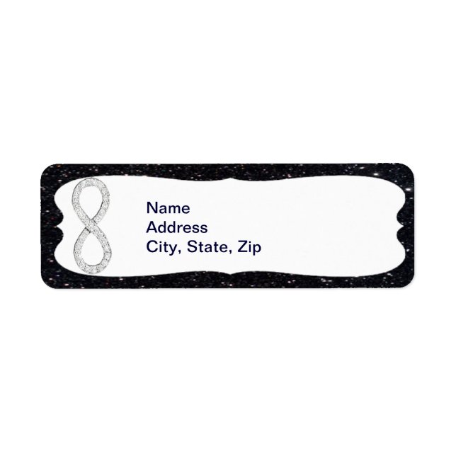 Black Glitzer Diamond Infinity Address Labels (Vorne)