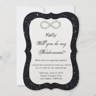 Black Glitzer Diamond Infinity Bridesmaid Card Einladung