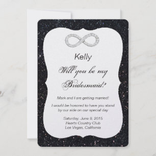 Black Glitzer Diamond Infinity Bridesmaid Card Einladung