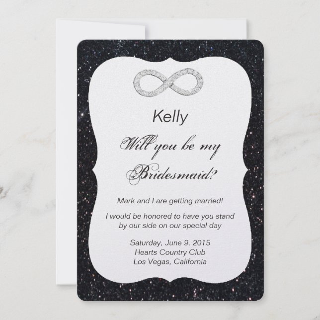 Black Glitzer Diamond Infinity Bridesmaid Card Einladung (Vorderseite)