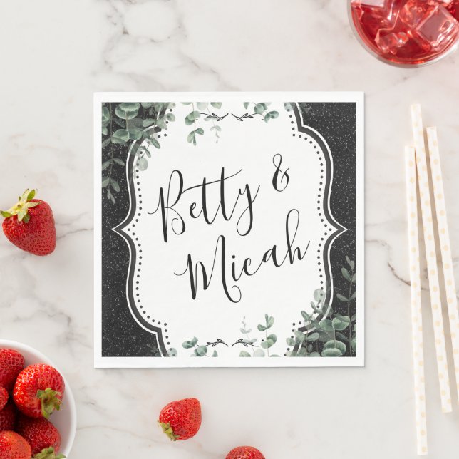 Black Glitzer & Eucalyptus Wedding Napkins Serviette (Beispiel)