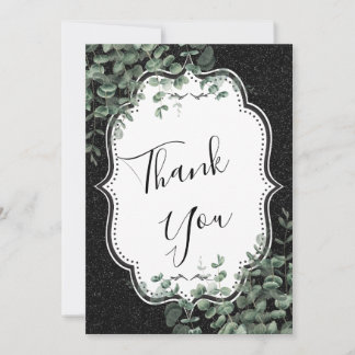 Black Glitzer & Eukalyptus Wedding Dankeschön Card Einladung