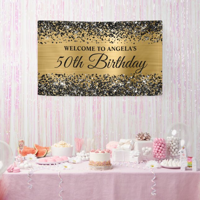 Black Glitzer Gold Foil 50. Geburtstag Willkommen Banner (Party)