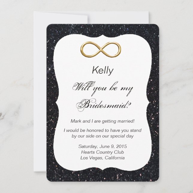 Black Glitzer Gold Infinity Bridesmaid Card Einladung (Vorderseite)