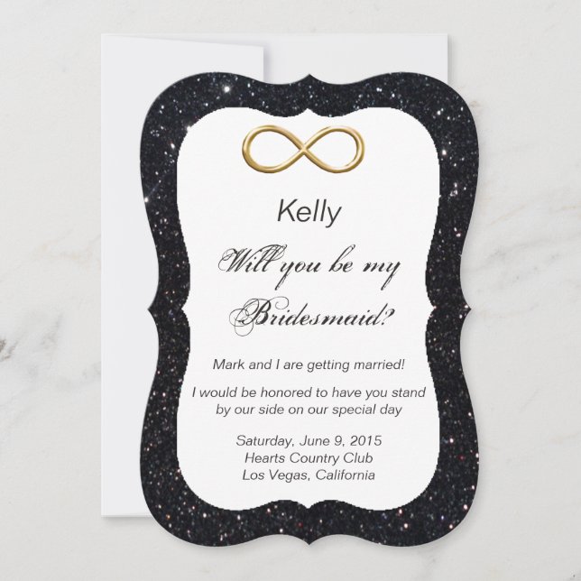 Black Glitzer Gold Infinity Bridesmaid Card Einladung (Vorderseite)