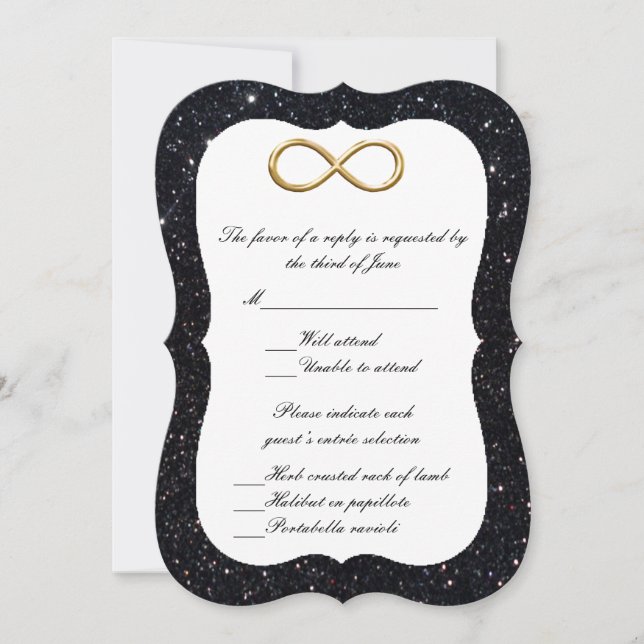 Black Glitzer Gold Infinity Response Card Einladung (Vorderseite)
