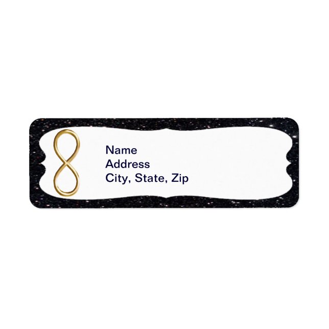 Black Glitzer Gold Unfinity Address Labels (Vorne)