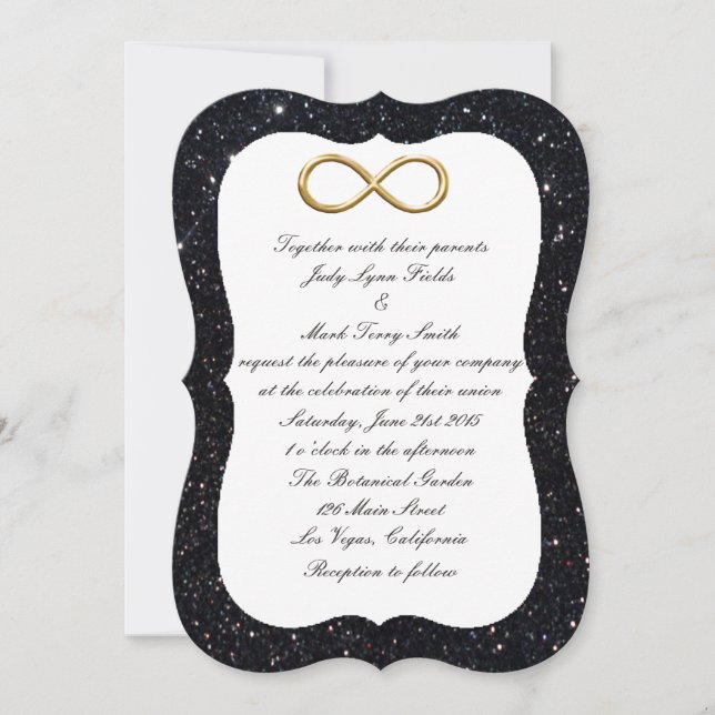Black Glitzer Gold Unfinity Wedding Einladung (Vorderseite)