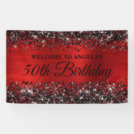 Black Glitzer Red Foil 50. Geburtstag Willkommen Banner