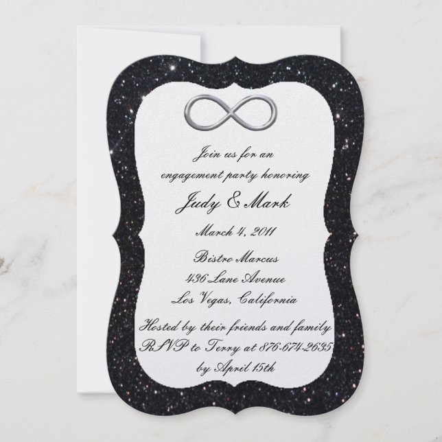 Black Glitzer Silver Infinity Engagement Party Einladung (Vorderseite)