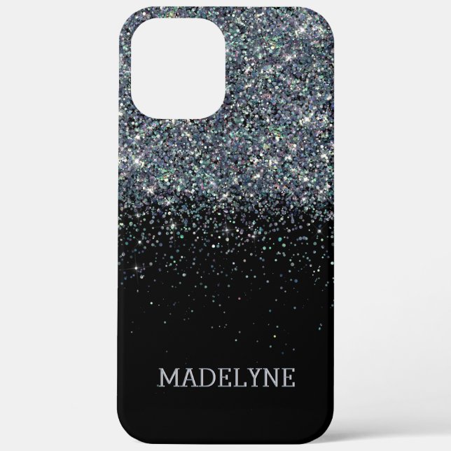 Black Glitzer Sparkle Girly Personalisierter Name Case-Mate iPhone Hülle (Rückseite)