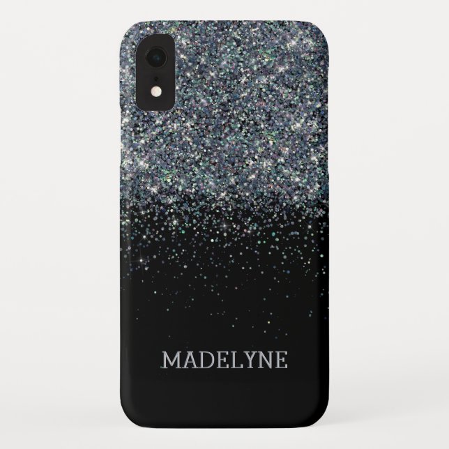 Black Glitzer Sparkle Girly Personalisierter Name Case-Mate iPhone Hülle (Rückseite)