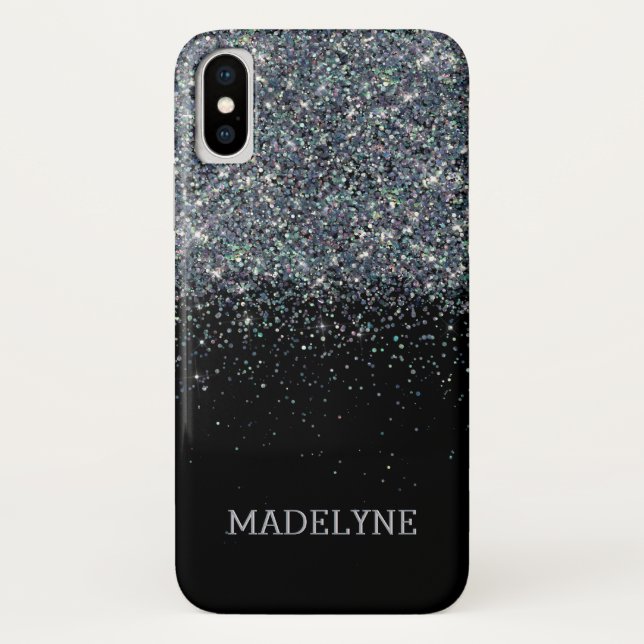 Black Glitzer Sparkle Girly Personalisierter Name Case-Mate iPhone Hülle (Rückseite)