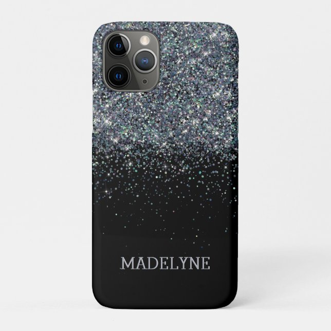 Black Glitzer Sparkle Girly Personalisierter Name Case-Mate iPhone Hülle (Rückseite)