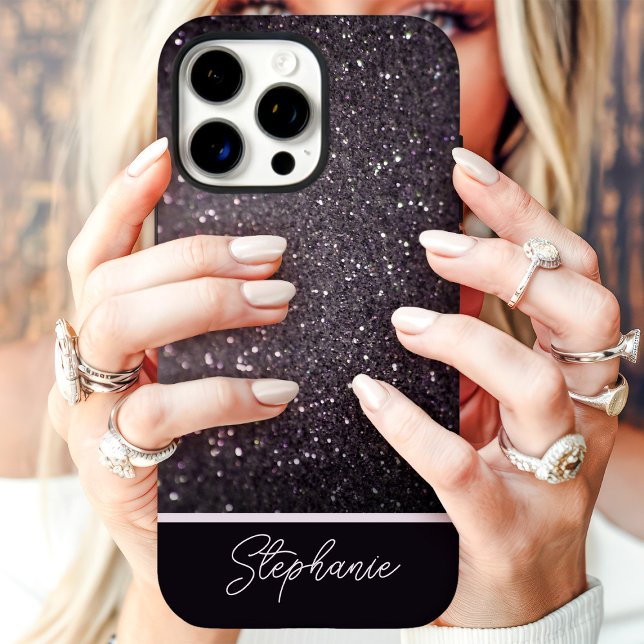Black Glitzer Sparkle Individuelle Name Case-Mate iPhone Hülle (Von Creator hochgeladen)