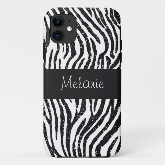 Black Glitzer Zebra Monogram iPhone Case-Mate iPhone Hülle (Rückseite)