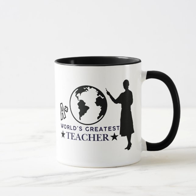 Black Globe & Silhouette A+ World Greatest Teacher Tasse (Rechts)