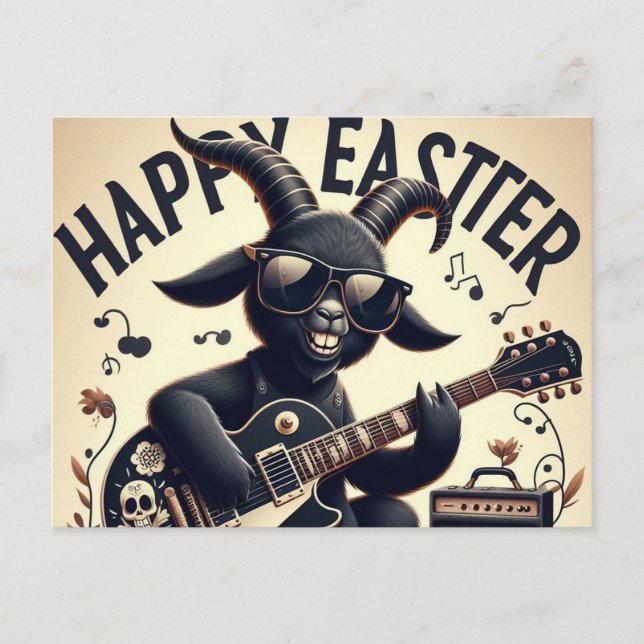 Black Goat Playing Gitarre Happy Oaster Postkarte (Vorderseite)
