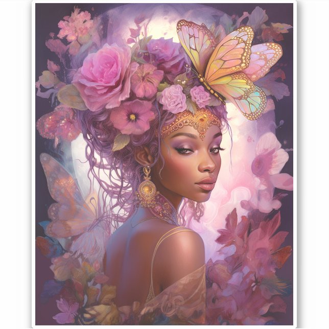 Black Goddess Pink Lila Fantasy Art Aufkleber (Vorderseite)