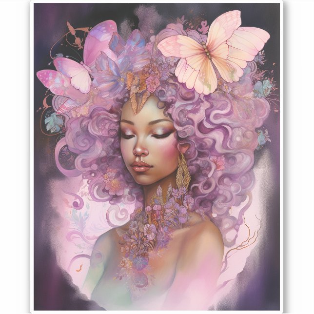Black Goddess Pink Lila Fantasy Art Aufkleber (Vorderseite)