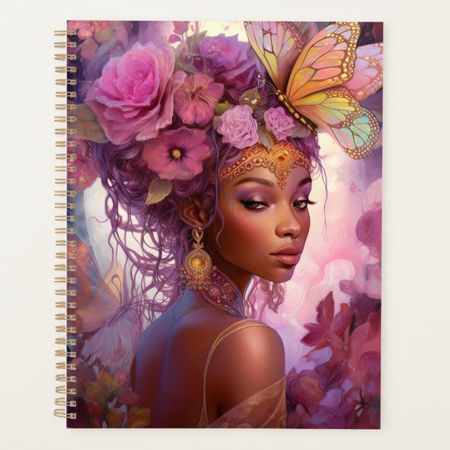 Black Goddess Pink Lila Fantasy Art Planer (Vorderseite)