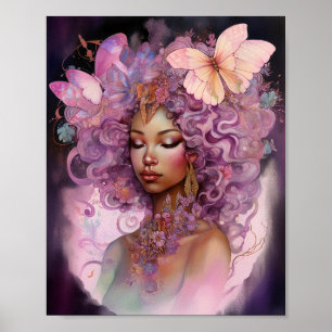 Black Goddess Pink Lila Fantasy Art Poster