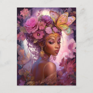 Black Goddess Pink Lila Fantasy Art Postkarte