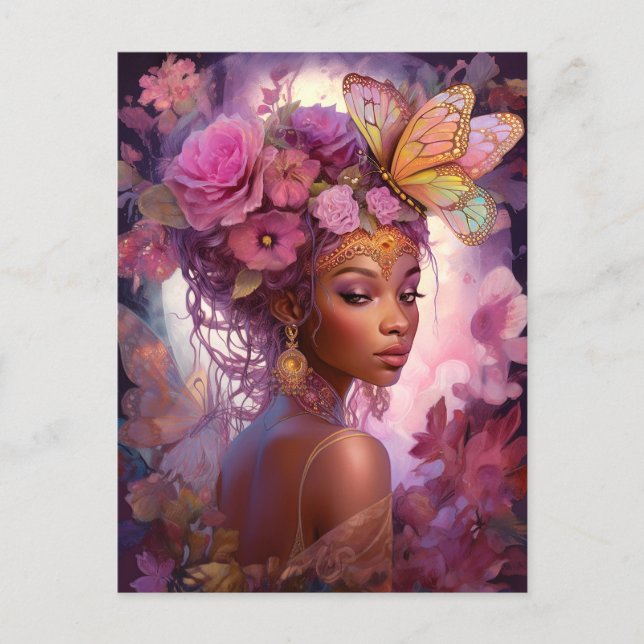 Black Goddess Pink Lila Fantasy Art Postkarte (Vorderseite)