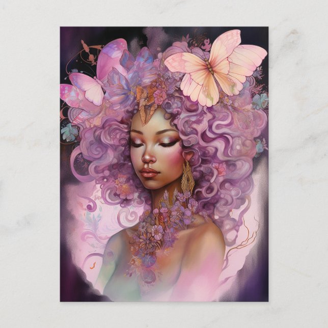 Black Goddess Pink Lila Fantasy Art Postkarte (Vorderseite)