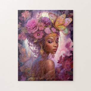 Black Goddess Pink Lila Fantasy Art Puzzle