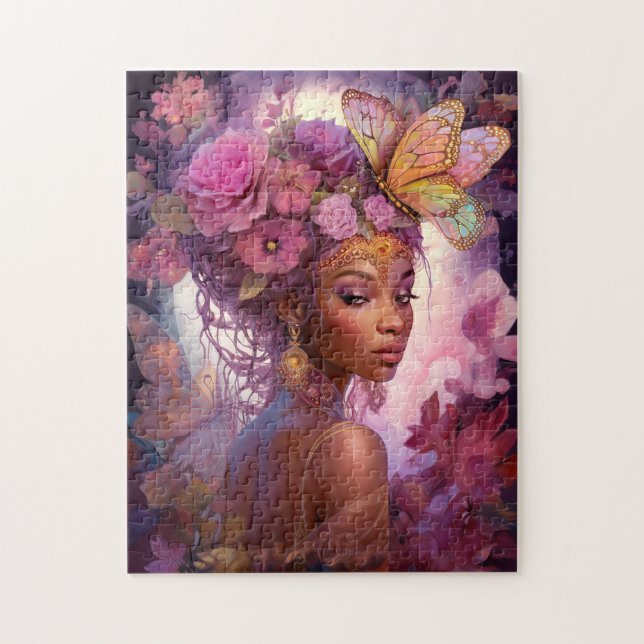 Black Goddess Pink Lila Fantasy Art Puzzle (Vertikal)