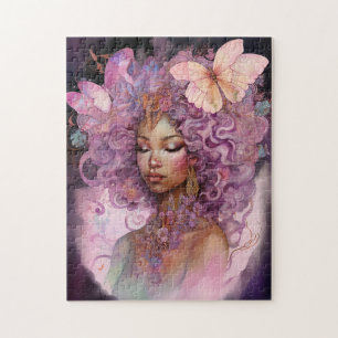 Black Goddess Pink Lila Fantasy Art Puzzle