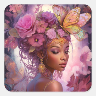 Black Goddess Pink Lila Fantasy Art Quadratischer Aufkleber