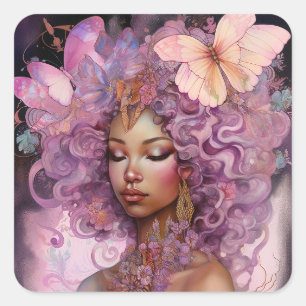 Black Goddess Pink Lila Fantasy Art Quadratischer Aufkleber