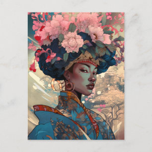 Black Goddess Queen Pink Blue Fantasy Art Postkarte