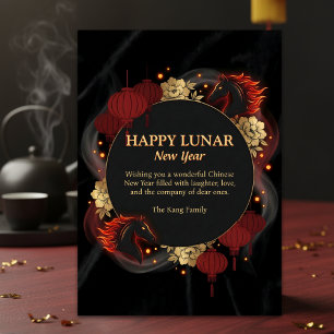 Black Gold 2026 Pferd Chinesisches Neujahr Feiertagskarte