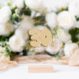 Black Gold 30. Balloons Confetti Erwachsene Geburt Acryleinladungen