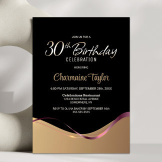 Black Gold 30. Geburtstag Party Einladung