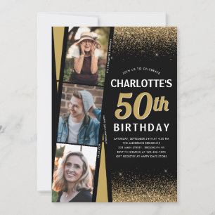 Black Gold 3 Foto Film Glitzer jedes Alter Geburts Einladung
