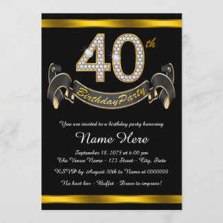 Black Gold 40. Geburtstag Party Einladung