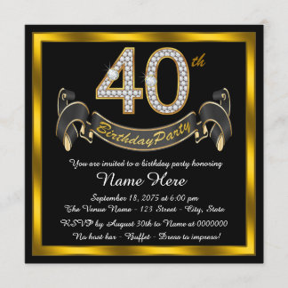 Black Gold 40. Geburtstag Party Einladung