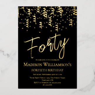 Black & Gold 40 Minimal 40. Geburtstag Party F Folieneinladung