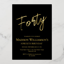 Black & Gold 40 Minimal 40. Geburtstag Party Folieneinladung