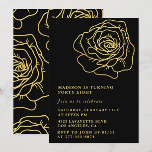 Black Gold 48. Geburtstag Einladungen Floral