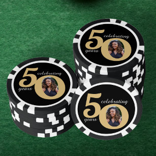Black & Gold 50 Foto 50 Jahre 50. Geburtstag Pokerchips