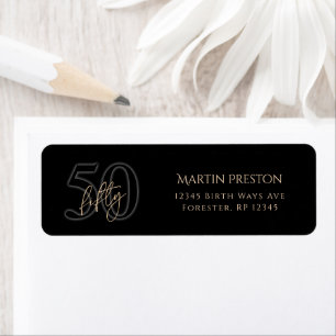 Black Gold 50. Geburtstag Rücksende-Adresse-Etiket