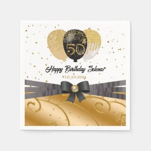 Black Gold 50. Geburtstag Seidenballon Serviette