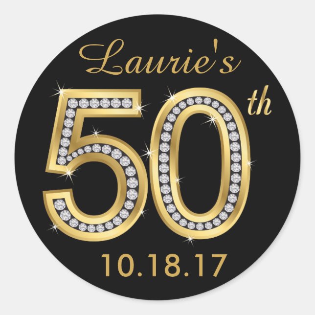 Black & Gold 50. Geburtstag Sticker | Diamant (Vorderseite)