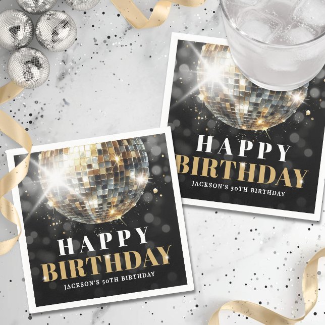 Black Gold 50. Geburtstagsfeier Serviette (Black Gold 50th Birthday Party Napkins)