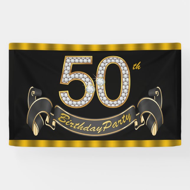 Black Gold 50. Geburtstagsparty Banner (Horizontal)